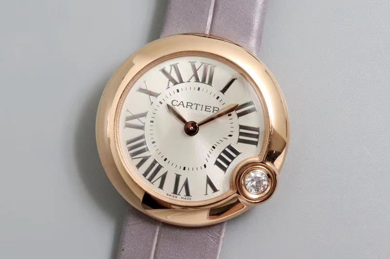 Ballon Bleu de Cartier 30mm 1:1 Best Edtion RG/LE White Dial Pink Leather strap Swiss Quartz
