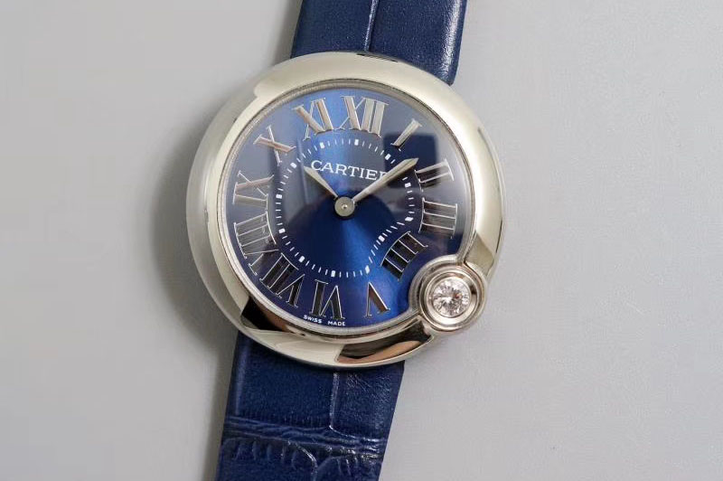 Ballon Bleu de Cartier 30mm 1:1 Best Edtion SS/LE Blue Dial Blue Leather strap Swiss Quartz