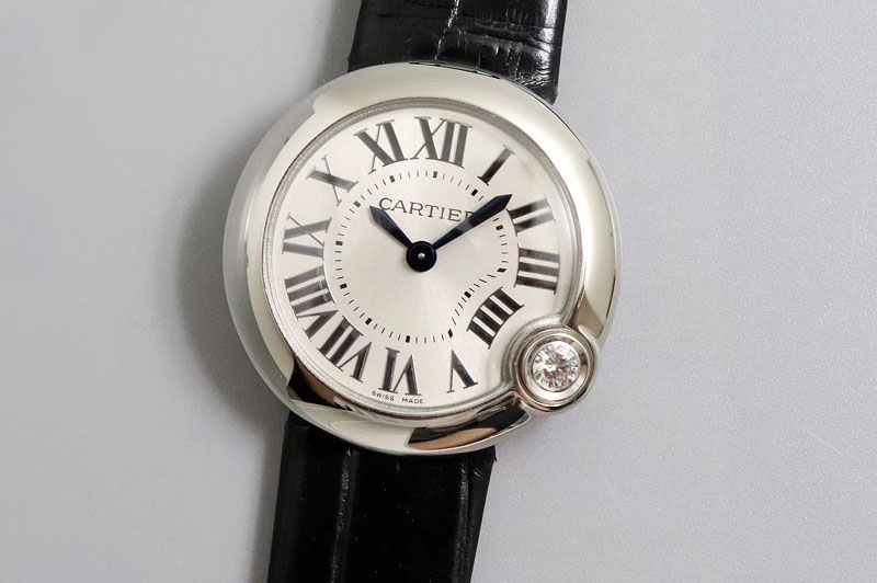 Ballon Bleu de Cartier 30mm 1:1 Best Edtion SS/LE White Dial Black Leather strap Swiss Quartz