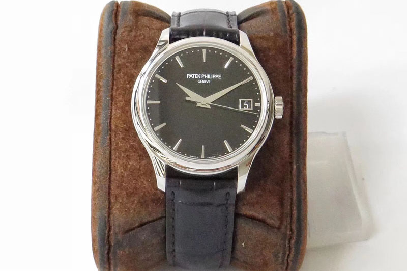 Patek Philippe Calatrava 5227 SS ZF 1:1 Best Edition Black Dial on Black Leather Strap 324CS (Free box)