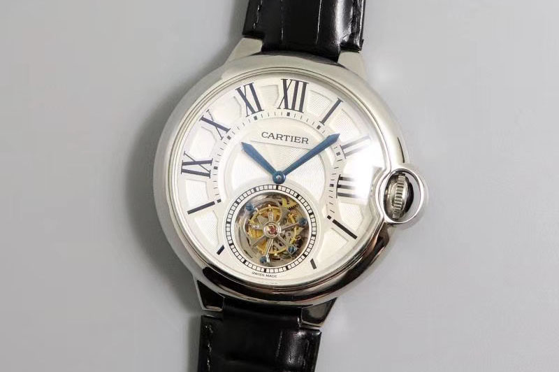 Cartier Ballon Bleu 42mm Tourbillon BL Best Edtion SS White Dial Black Leather Strap