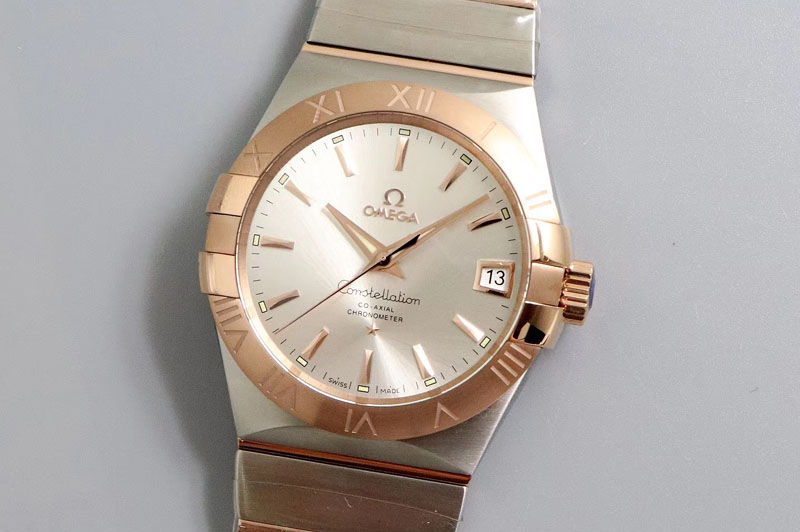 Omega Constellation 38mm SS/RG VSF 1:1 Best Edition Silver Dial Stick Markers on SS/RG Bracelet A8500 Super Clone