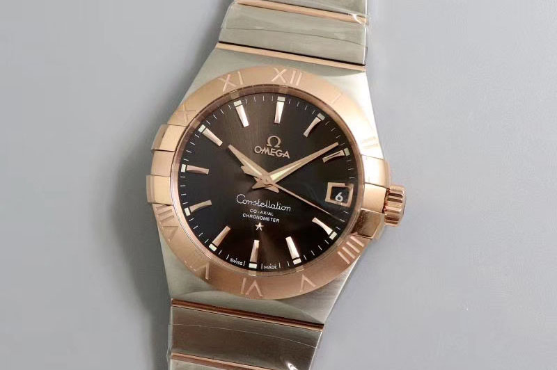 Omega Constellation 38mm SS/RG VSF 1:1 Best Edition Brown Dial Stick Markers on SS/RG Bracelet A8500 Super Clone