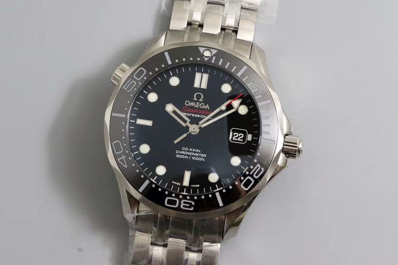 Omega Seamaster 300M Chronometer SS Black F7 1:1 Best Edition on SS Bracelet A8500 (Black Balance Wheel)