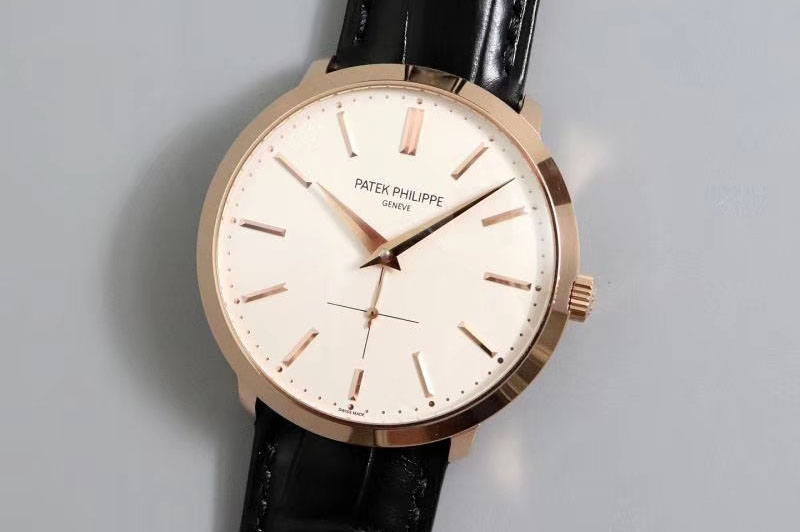 Patek Philippe Calatrava 5196 RG TWF White Dial on Black Leather Strap MIYOTA 9015