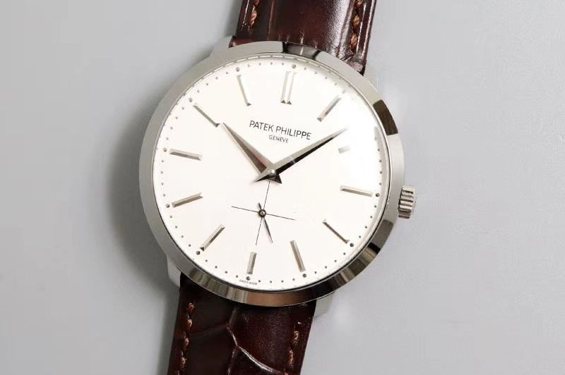 Patek Philippe Calatrava 5196 SS TWF White Dial on Brown Leather Strap MIYOTA 9015