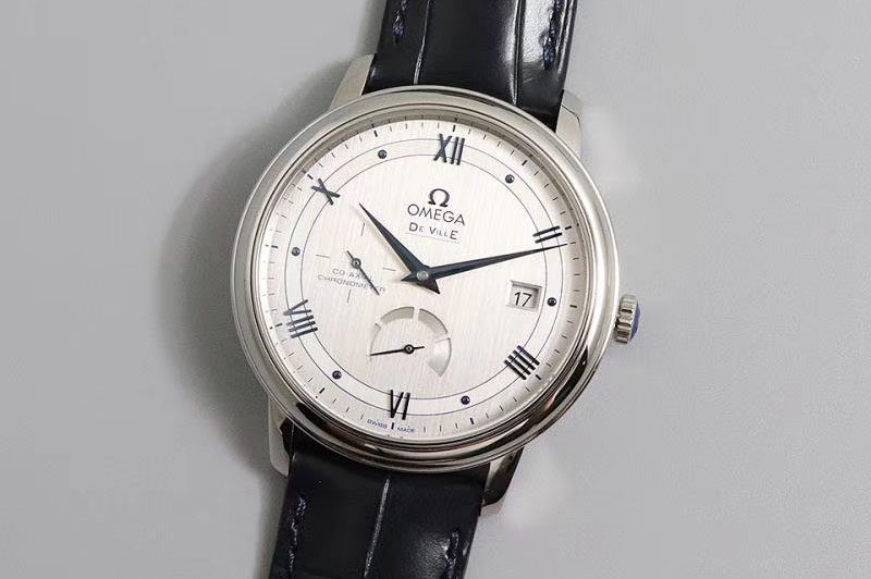 Omega De Ville Prestige Real PR SS ZF 1:1 Best Edition White Dial Blue Markers on Black Leather Strap MIYOTA 9015