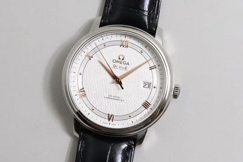 Omega De Ville SS/LE TWF 1:1 Best Edition White Dial RG Markers on Black Leather Strap A2824