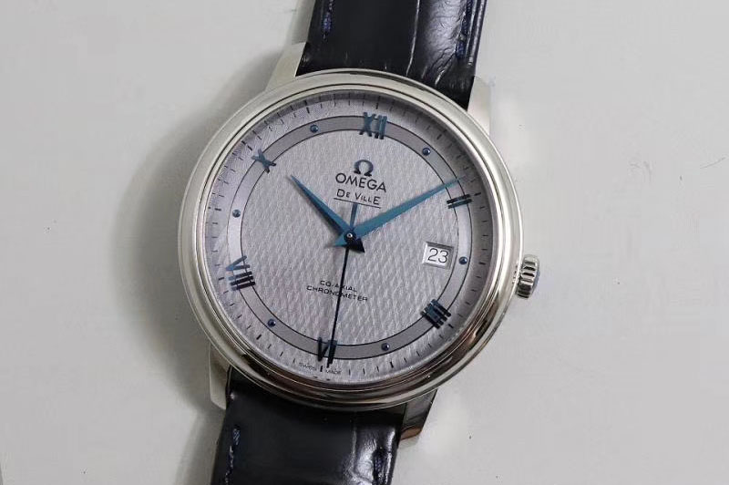 Omega De Ville SS/LE TWF 1:1 Best Edition Gray Dial Blue Markers on Black Leather Strap A2824