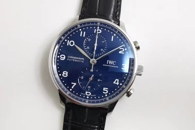 IWC Portugieser Chronograph Edition 150 Years IW371602 ZF 1:1 Best Edition Black Dial on Black Leather Strap A7750 Slim Movemen