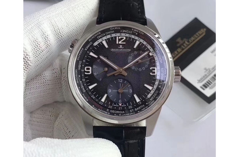 Jaeger-LeCoultre Polaris Geographic TWA Best Edtion SS Black Textured Dial on Black Leather Strap A936