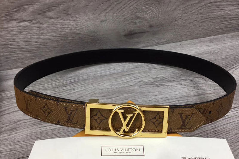 Louis Vuitton M0203U LV Dauphine 25mm Reversible belts Monogram Canvas/Black Gold/Silver Buckle