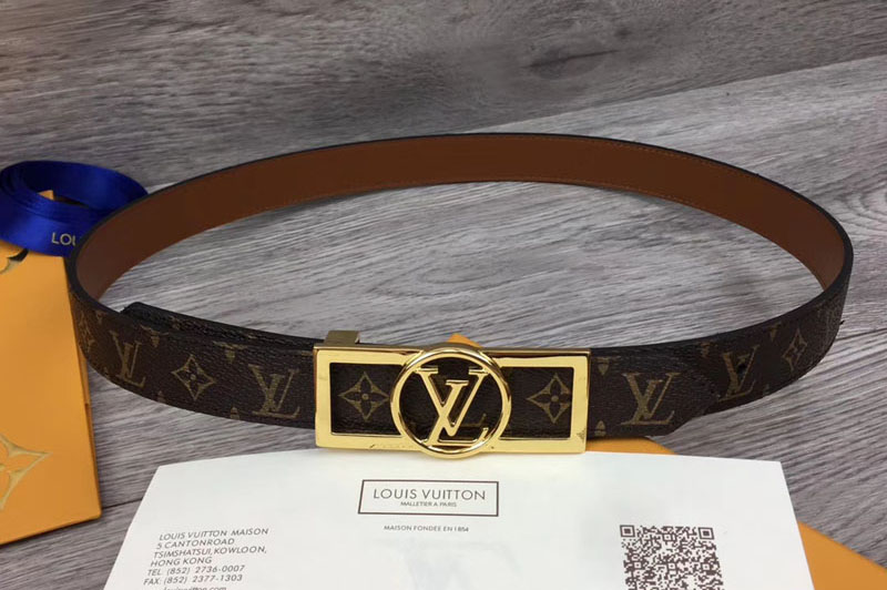 Louis Vuitton M0196U LV Dauphine 25mm Reversible belts Monogram Canvas/Tan Brown Gold/Silver Buckle