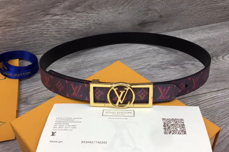 Louis Vuitton MP139W LV Dauphine 25mm Reversible belts Pink/Black Monogram LV POP Print Gold Buckle