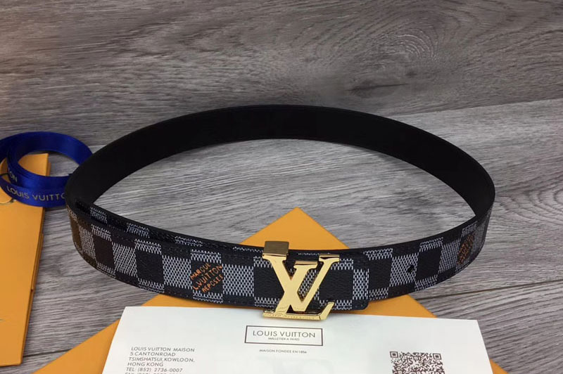 Louis Vuitton MP182 LV Initiales 25mm Reversible belts Damier Graphite Canvas Gold Buckle
