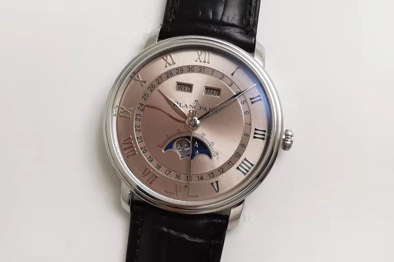 Blancpain Villeret 6654 SS Complicated Function OMF 1:1 Best Edition Champagne Dial on Black Leather Strap A6654 V2