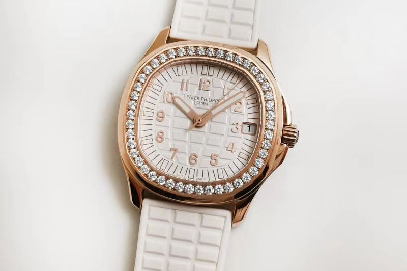 Patek Philippe Aquanaut 5068 RG PPF 1:1 Best Edition White Textured Dial on White Rubber Strap 324CS