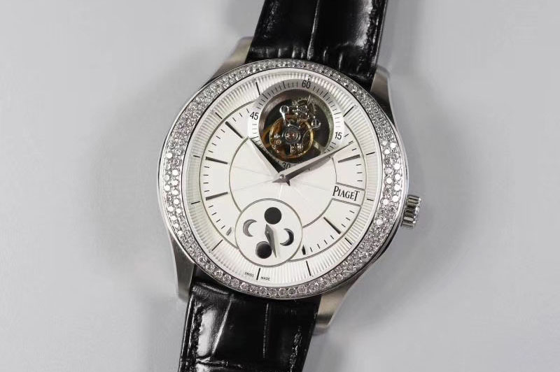 Piaget Black Tie Gouverneur Tourbillon Moonphase R8 Factory SS/LE Diamond Bezel White Dial Cal.642P