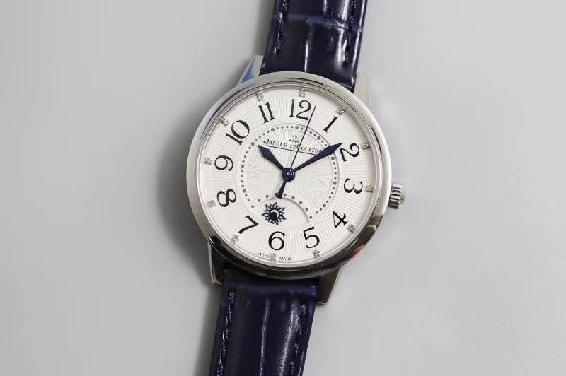 Jaeger-LeCoultre Rendez-Vous Night & Day SS Polished Bezel ZF 1:1 Best Edition White Textured Dial on Blue Leather Strap A898