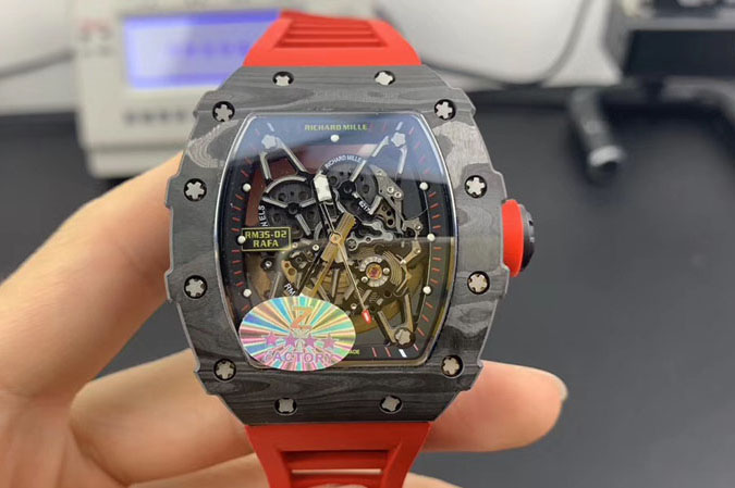 Richard Mille RM035-02 New Forge Carbon Pattern 'Z' Maker Best Edition Skeleton Dial on Red Rubber Strap MIYOTA8215