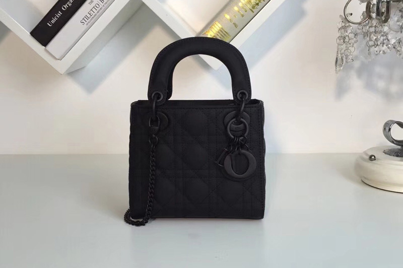 Mini Lady Dior flap Ultra-matte bag in Matte Black Cannage calfskin Leather
