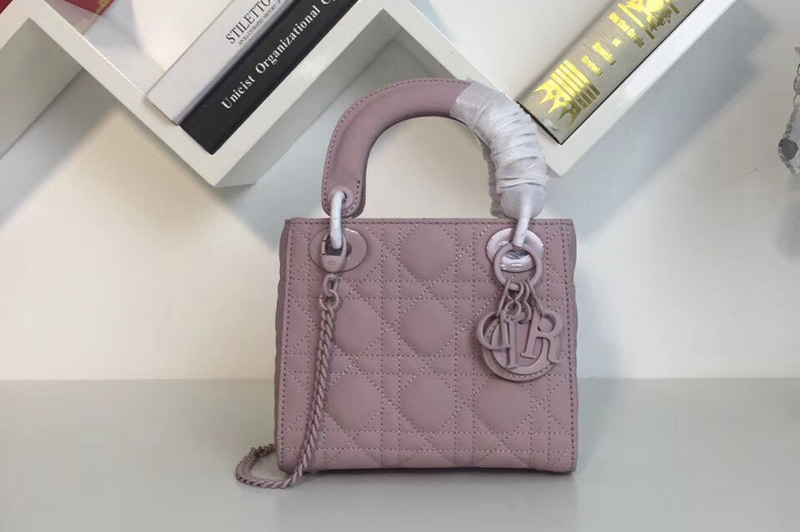 Mini Lady Dior flap Ultra-matte bag in Matte Purple Cannage calfskin Leather