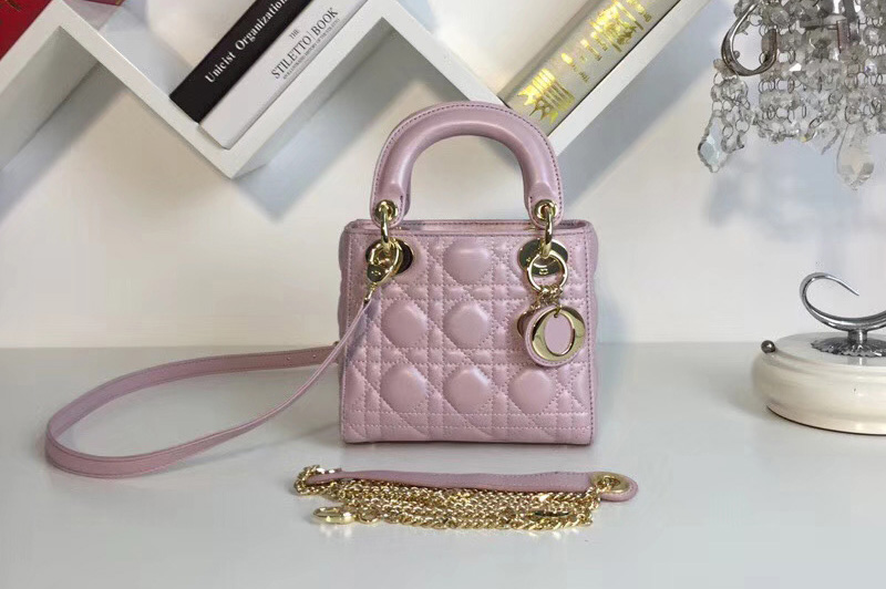 Mini Lady Dior bags With Chain in Light Pink Pearly Cannage lambskin Leather