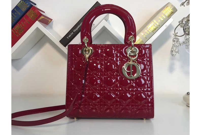Lady Dior M0565 Bags In Wine Patent Cannage Calfskin Leather