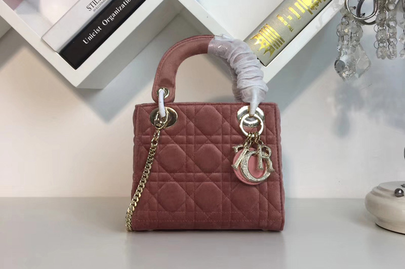 Mini Lady Dior Satin bags in Pink Cannage Satin Leather
