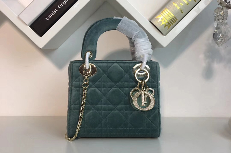 Mini Lady Dior Satin bags in Green Cannage Satin Leather