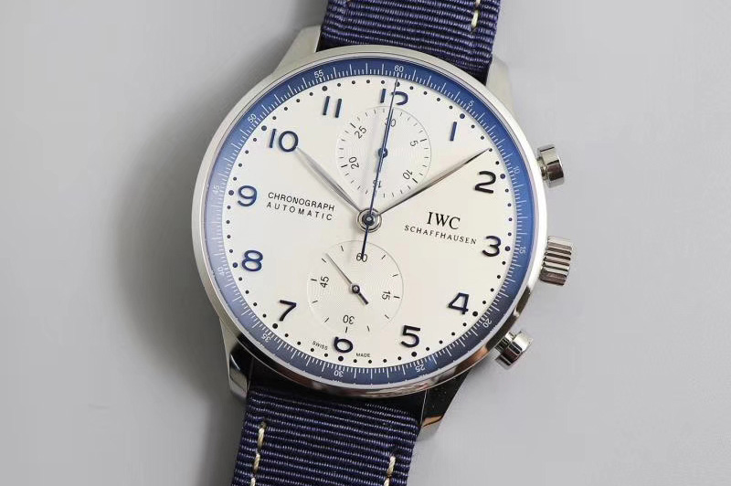 IWC Portuguese Chronograph YL 1:1 Best Edition White Dial on Blue Nylon Strap A7750