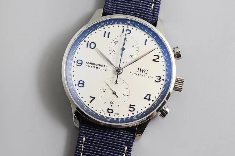 IWC Portuguese Chronograph YL 1:1 Best Edition White Dial on Blue Nylon Strap A7750