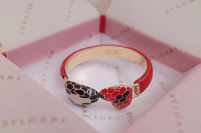 Bvlgari 287524 Serpenti Forever Bracelet Red Calf Leather with Gold Plated