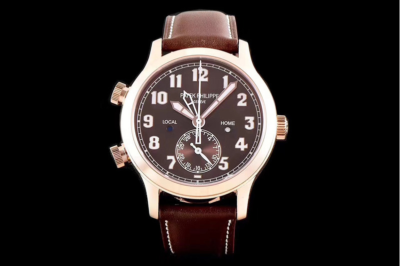 Patek Philippe Calatrava 5524R Pilot Travel Time RG GRF Brown Dial on Brown Leather Strap MIYOTA 9015