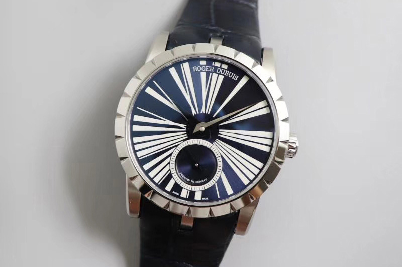 Roger Dubuis Excalibur 36mm SS PF 1:1 Best Edition Blue Dial on Blue Leather Strap A830