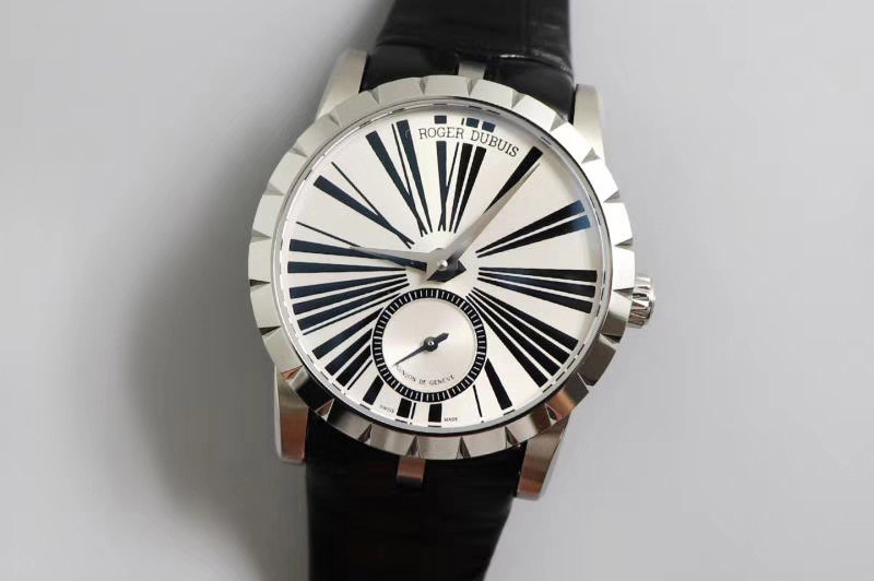Roger Dubuis Excalibur 36mm SS PF 1:1 Best Edition White Dial on Black Leather Strap A830