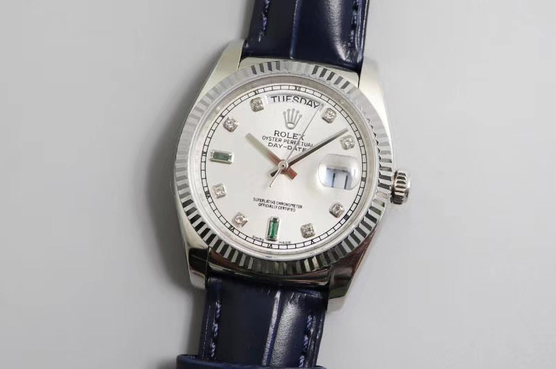 Rolex Day-date 36mm TR Best Edtion SS/LE White Dial BlackLeather Strap A2836