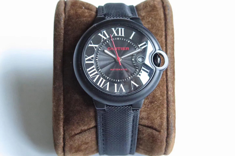 Cartier Ballon Bleu 42mm PVD TW 1:1 Best Edition Black Texture Dial on Black Nylon Strap A2892