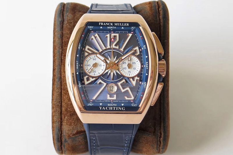 Franck Muller Vanguard V45 Chrono RG OXF Best Edition Blue Textured Dial on Blue Gummy Strap A7750