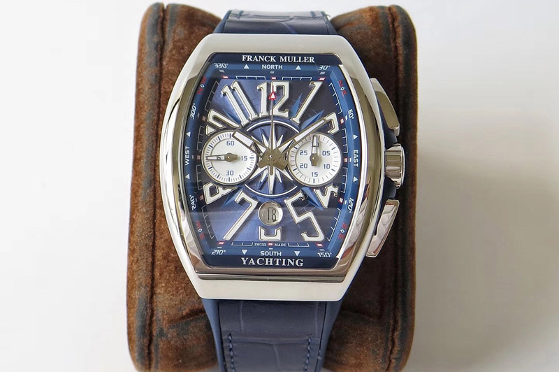 Franck Muller Vanguard V45 Chrono SS OXF Best Edition Blue Textured Dial on Blue Gummy Strap A7750