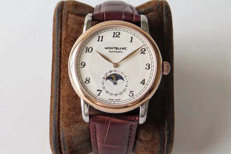 Montblanc Star Legacy Moonphase 42 mm RG White Dial Black Markers on Brown Leather Strap MIYOTA 9015