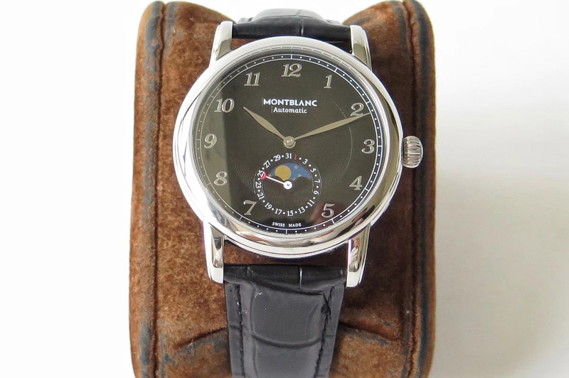 Montblanc Star Legacy Moonphase 42 mm SS Black Dial on Black Leather Strap MIYOTA 9015