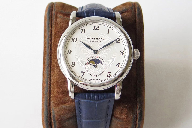 Montblanc Star Legacy Moonphase 42 mm SS White Dial on Blue Leather Strap MIYOTA 9015