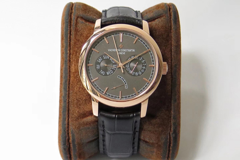 Vacheron Constantin Traditionnelle Day Date RG OXF Best Edition Black Dial on Black Leather Strap A23J