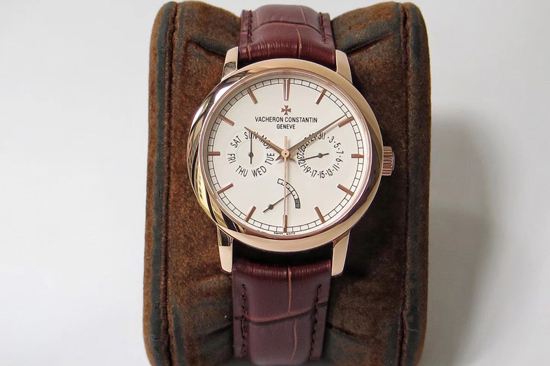 Vacheron Constantin Traditionnelle Day Date RG OXF Best Edition White Dial on Brown Leather Strap A23J