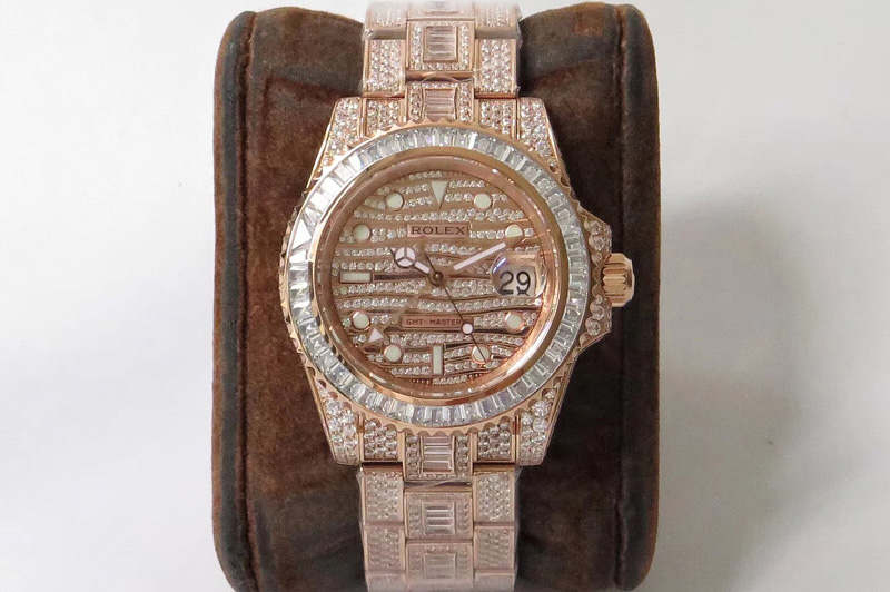 Rolex GMT Master II Ice RG TWF Best Edition Full Paved Diamonds on Bracelet A2836