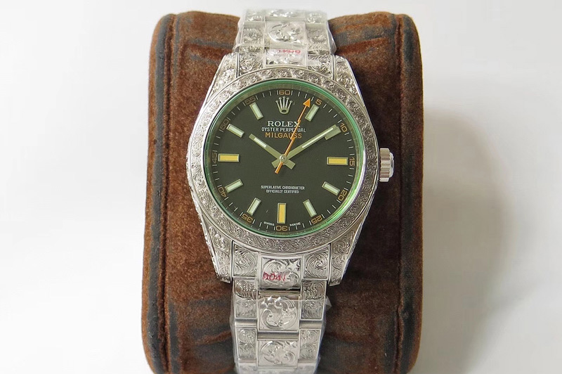 Rolex Milgauss 116400 GV Real Green Sapphire 904L DJF 1:1 Best Edition Engraved Case Black Dial on 904L SS Bracelet A2824