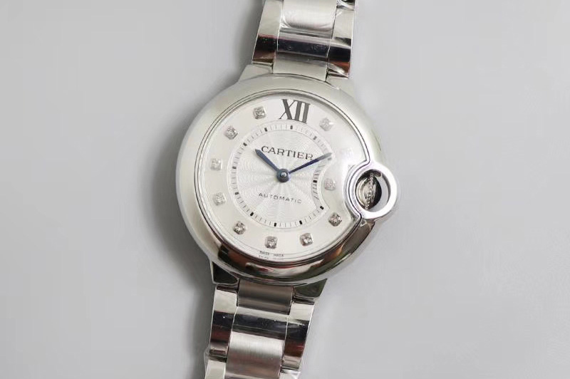 Cartier Ballon Bleu 33mm SS V6 1:1 Best Edition White MOP Dial Diamonds Markers on SS Bracelet SEIKO NH05A