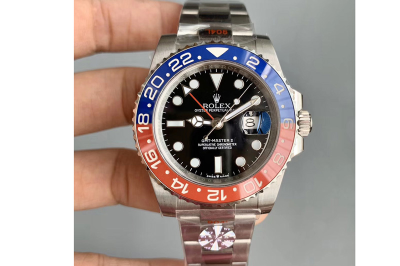 Rolex GMT Master II 126710 BLRO Real Ceramic 904L SS WF 1:1 Best Edition on Bracelet A3285 (Correct Hand Stack)