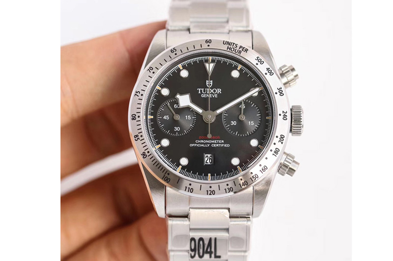 Tudor Heritage 79530 SS Silver Bezel Best Edition Black Dial on SS Bracelet A7750